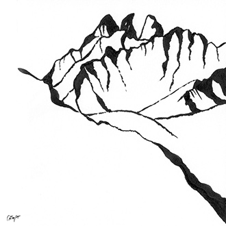 Dessin encre de chine noire pinceau Alpes montagnes noir